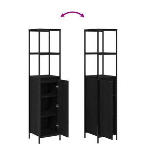 Badschrank mit Regalen Schwarz Eiche 36x35x165 cm