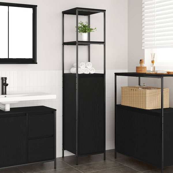 Badschrank mit Regalen Schwarz Eiche 36x35x165 cm