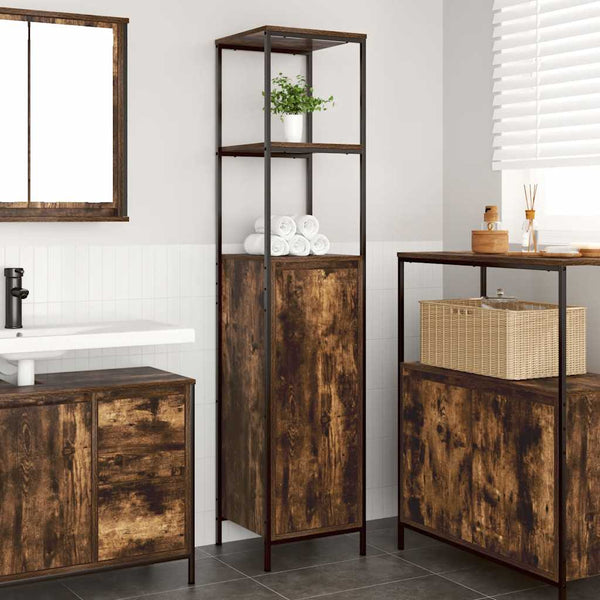 Badschrank Räuchereiche mit Regalen 165 cm