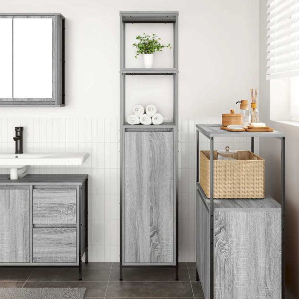Grauer Badschrank mit Regalen