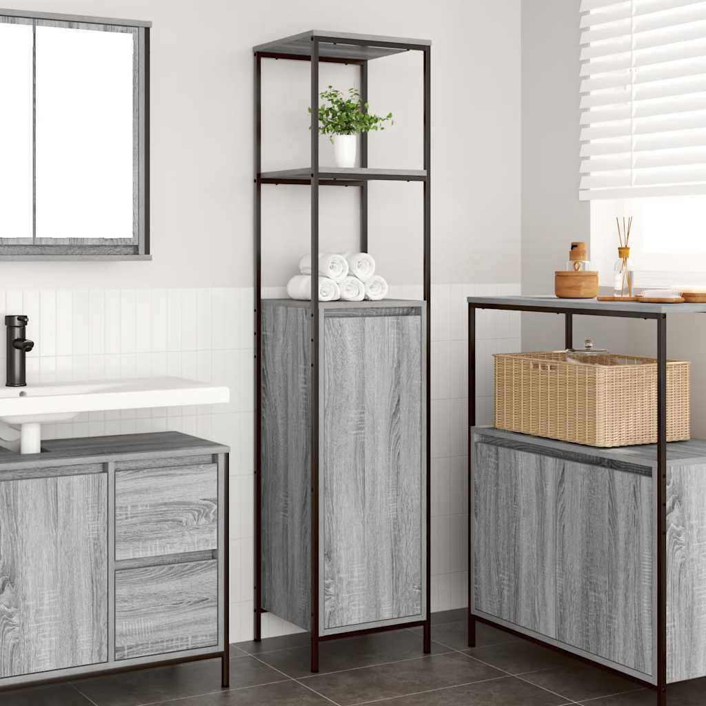 Grauer Badschrank mit Regalen