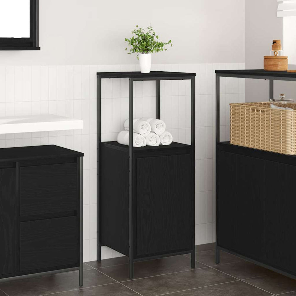 Badschrank Schwarz Eichen-Optik, 36x35x95 cm