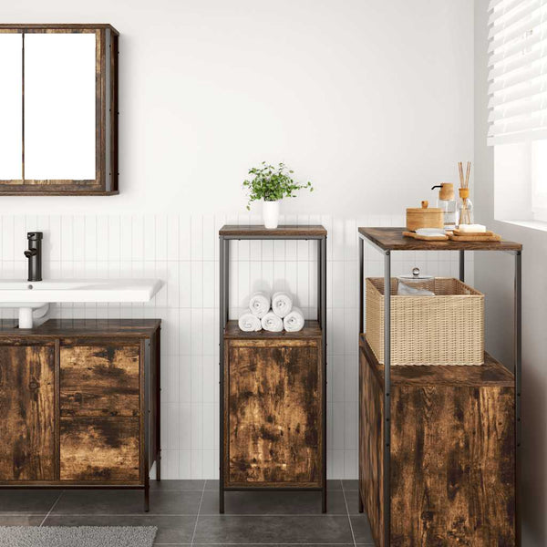 Badschrank Räuchereiche mit Regalen, 95 cm