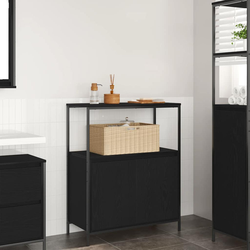 Badschrank mit Regalen, Schwarz Eichen-Optik
