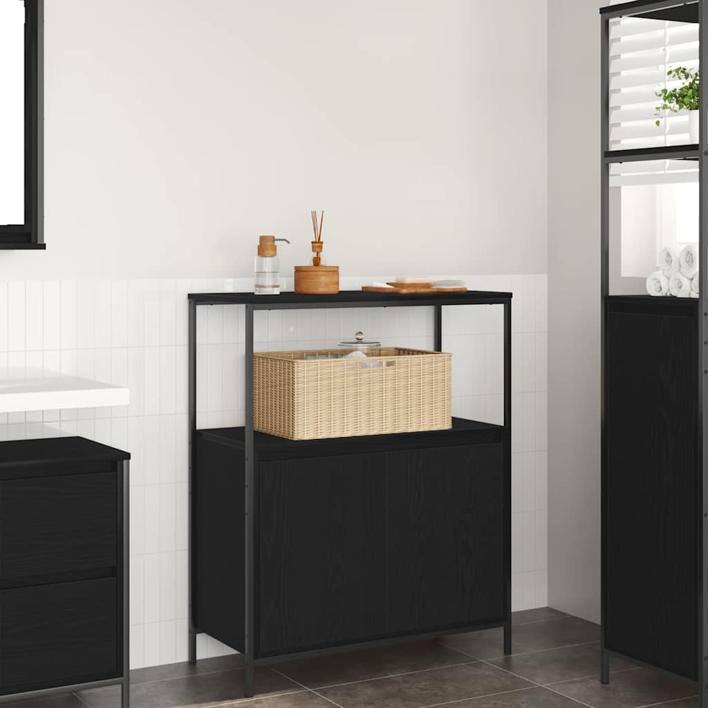 Badschrank mit Regalen, Schwarz Eichen-Optik