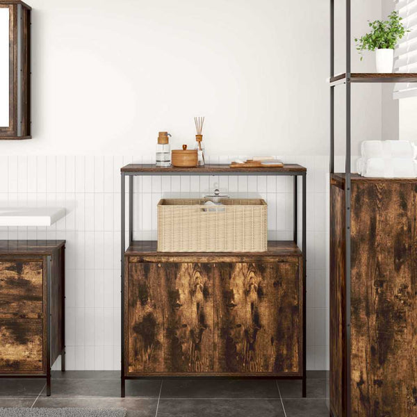 Badschrank Räuchereiche mit Regalen 95 cm