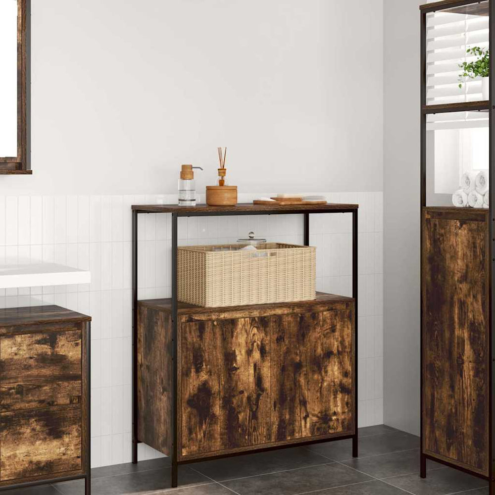 Badschrank Räuchereiche mit Regalen 95 cm