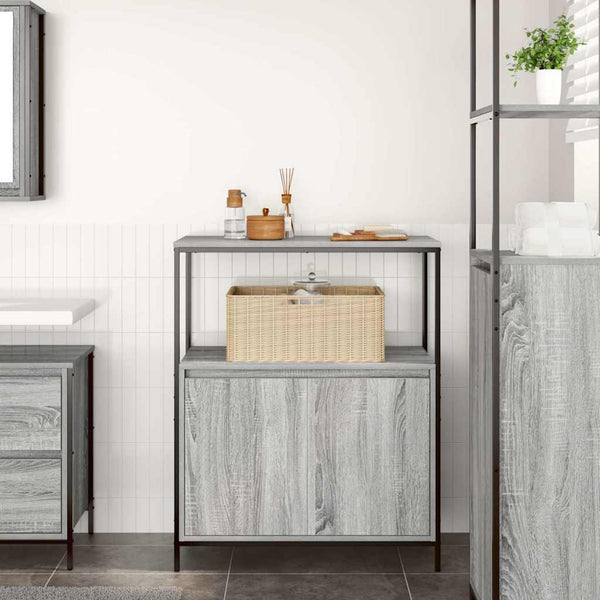 Badschrank Grau Sonoma mit Regalen 95 cm
