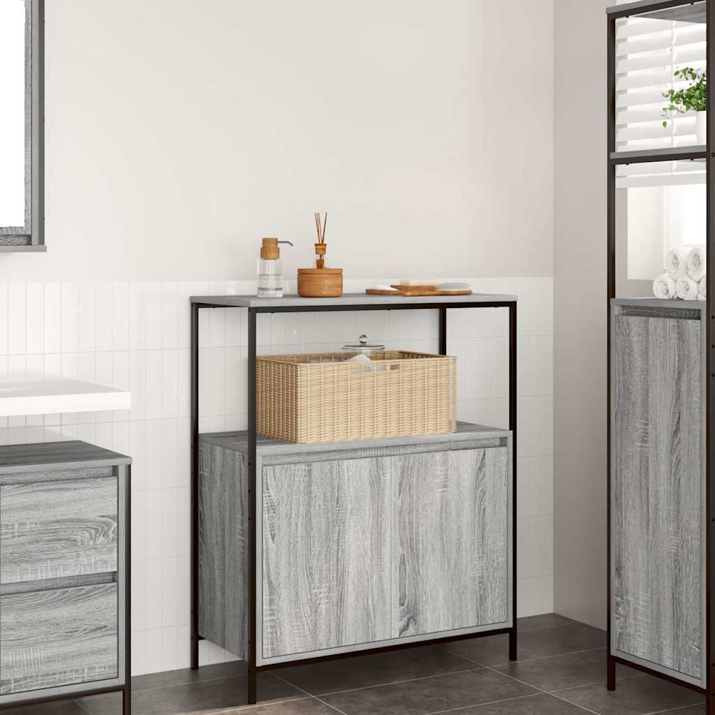 Badschrank Grau Sonoma mit Regalen 95 cm