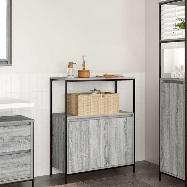 Badschrank Grau Sonoma mit Regalen 95 cm