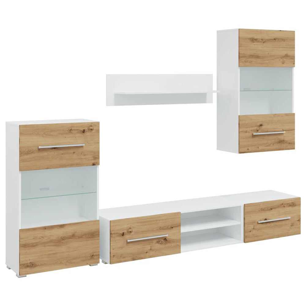 5-tlg. Wohnwand mit LED Artisan-Eiche