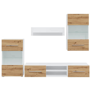 5-tlg. Wohnwand mit LED Artisan-Eiche