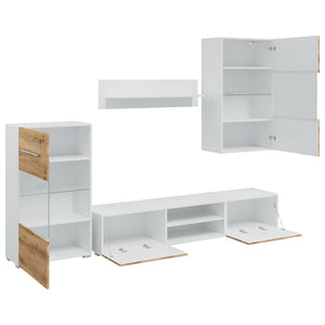 5-tlg. Wohnwand mit LED Artisan-Eiche