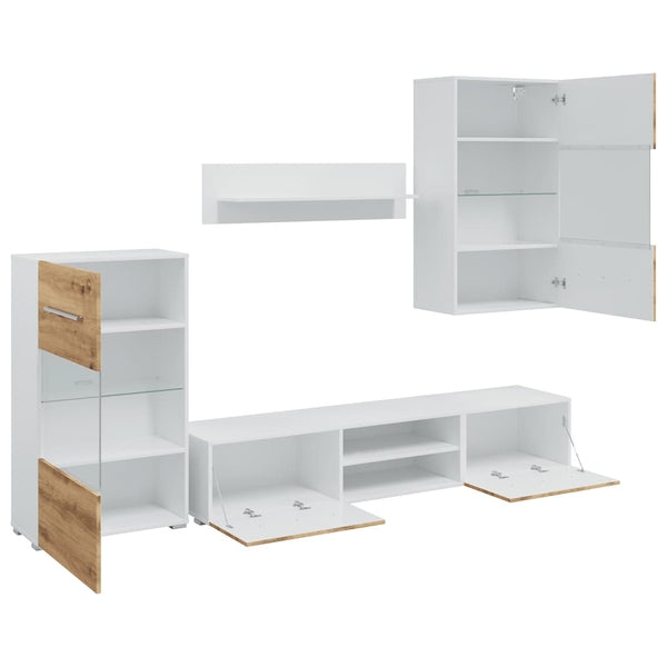 5-tlg. Wohnwand mit LED Artisan-Eiche