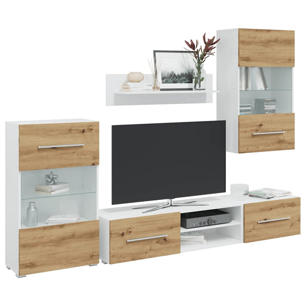 5-tlg. Wohnwand mit LED Artisan-Eiche