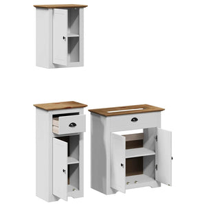 3-tlg Badmöbel Set Kiefer Massivholz Weiß Braun