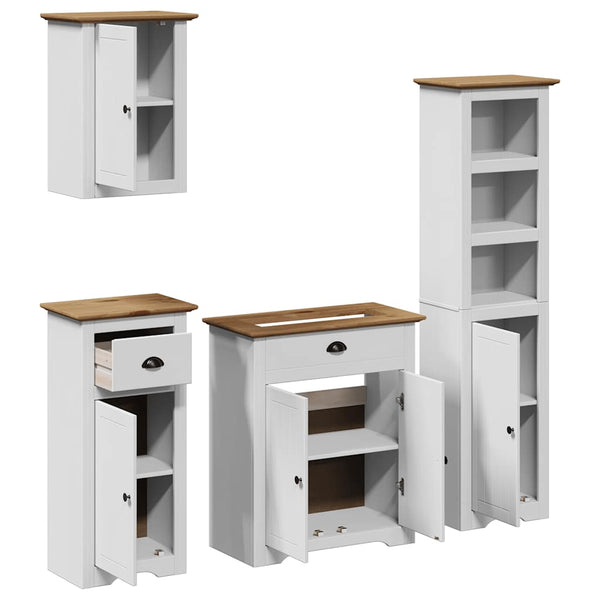 4-tlg. Badmöbel Set Kiefer Massivholz Weiß Braun