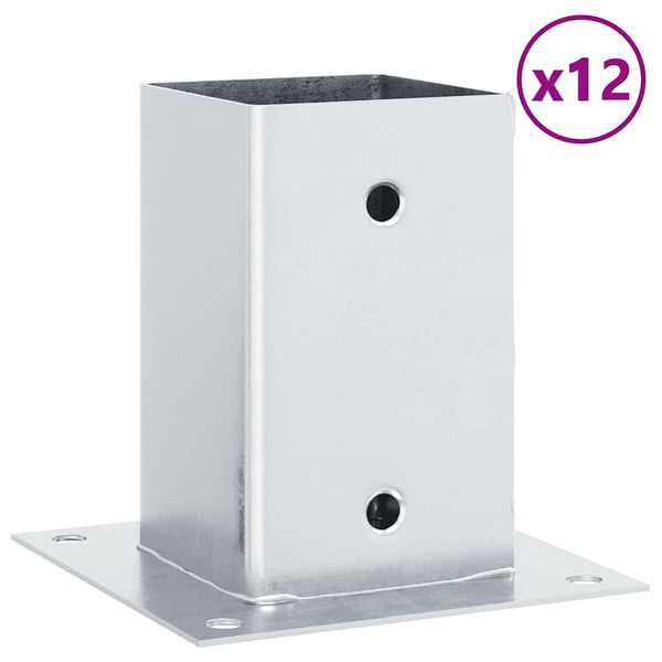 vidaXL Support de poteau carré 12 pcs Argent 81x81mm Acier galvanisé