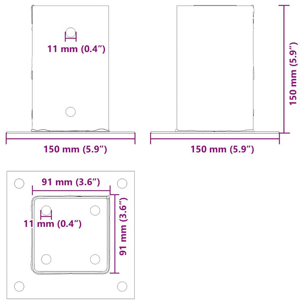 Quadratische Pfostenträger, 91x91mm, 12er Set