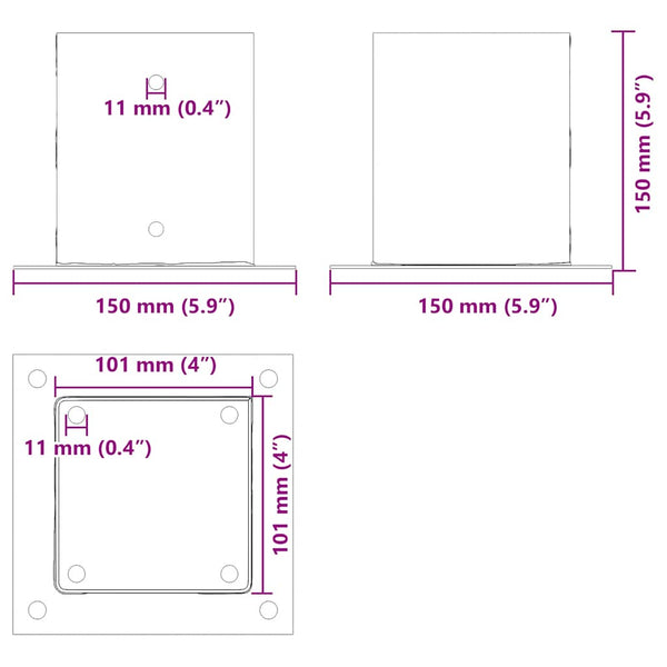 Quadratische Pfostenträger 101x101mm, 12 Stk.