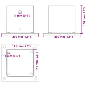Quadratische Pfostenträger, 4er Set, 141x141mm