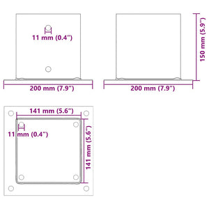 Quadratische Pfostenträger 141x141 mm, 12er Set, verzinkt