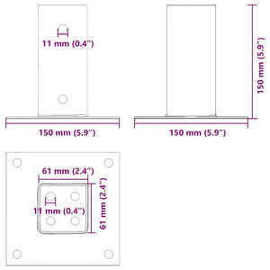 Quadratische Pfostenträger 61x61mm, 4er Set