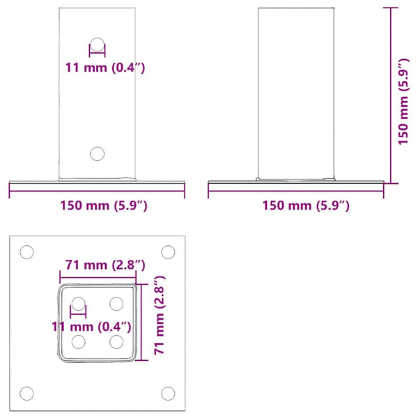 Quadratische Pfostenträger 71x71mm, 12er Set