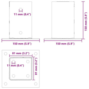 Quadratische Pfostenträger 81x81 mm, 4er-Set