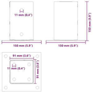 Quadratische Pfostenträger 91x91mm, 12er-Set