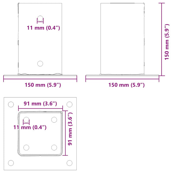 Quadratische Pfostenträger 91x91mm, 12er-Set