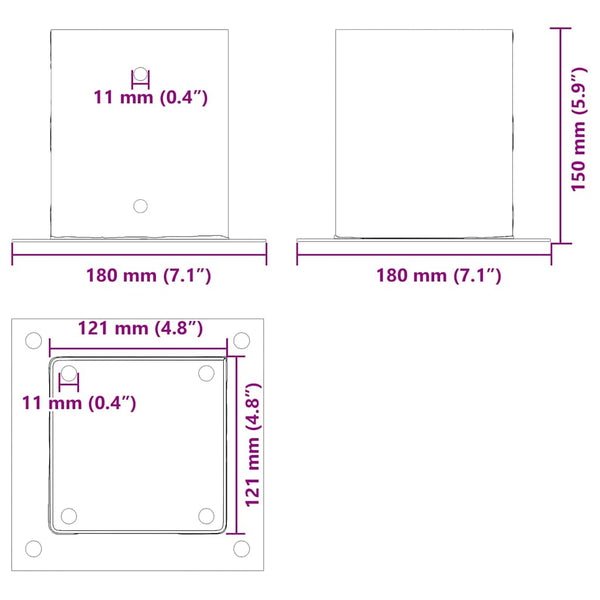 Quadratische Pfostenträger 121x121mm, 12 Stk.
