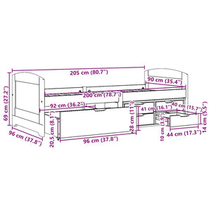 Tagesbett mit Schubladen 90x200cm Schwarz