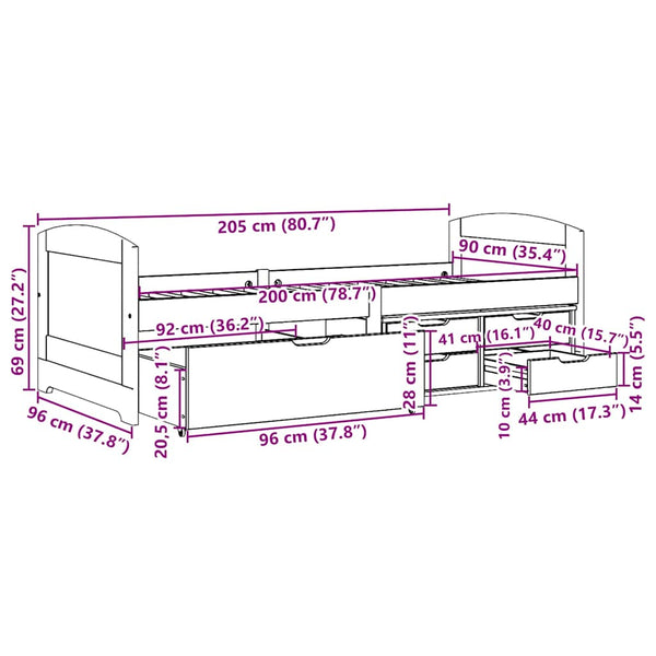 Tagesbett mit Schubladen 90x200cm Schwarz