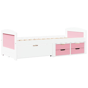 vidaXL Day Bed with 5 Drawers without Mattress White Pink 90x200cm