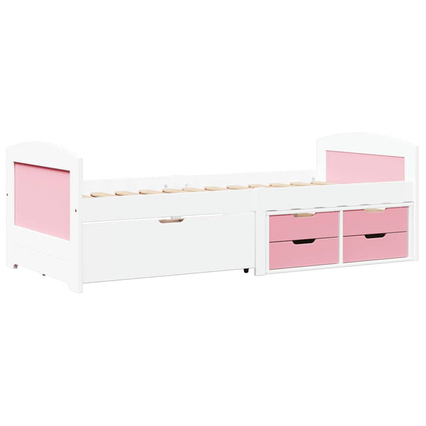 vidaXL Day Bed with 5 Drawers without Mattress White Pink 90x200cm