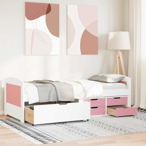 vidaXL Day Bed with 5 Drawers without Mattress White Pink 90x200cm
