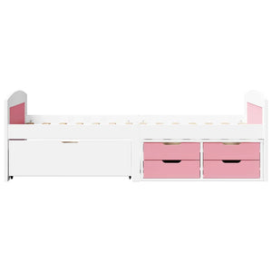 vidaXL Day Bed with 5 Drawers without Mattress White Pink 90x200cm