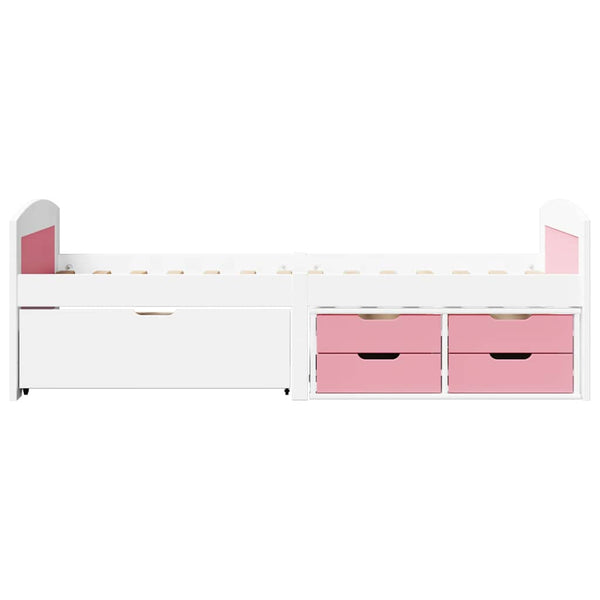 vidaXL Day Bed with 5 Drawers without Mattress White Pink 90x200cm