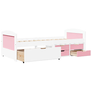 vidaXL Day Bed with 5 Drawers without Mattress White Pink 90x200cm