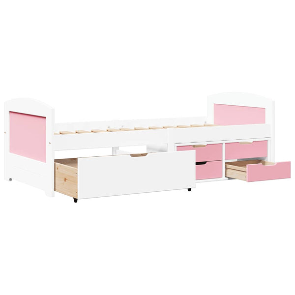 vidaXL Day Bed with 5 Drawers without Mattress White Pink 90x200cm