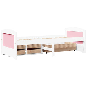 vidaXL Day Bed with 5 Drawers without Mattress White Pink 90x200cm