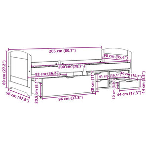 vidaXL Day Bed with 5 Drawers without Mattress White Pink 90x200cm