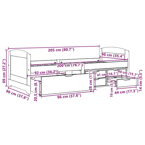 vidaXL Day Bed with 5 Drawers without Mattress White Pink 90x200cm