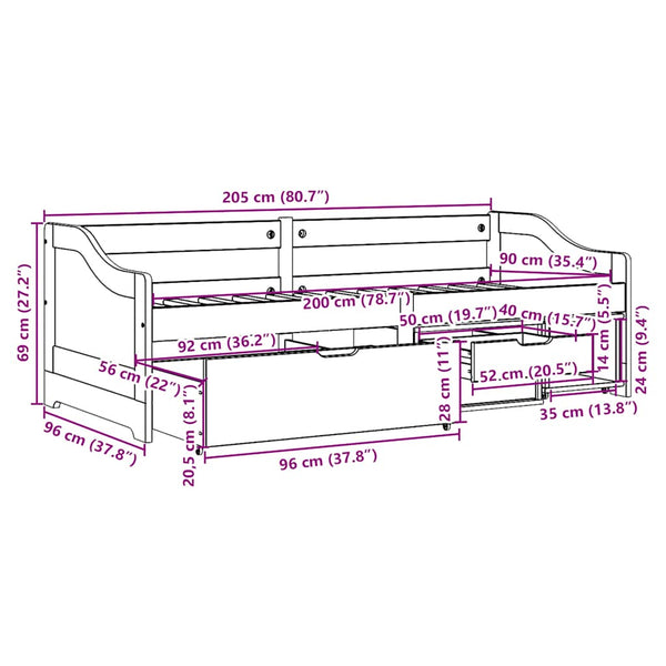 Tagesbett IRUN Schwarz 90x200cm