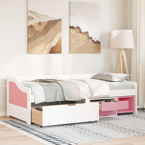 Tagesbett 90x200cm mit Schubladen Weiß Rosa