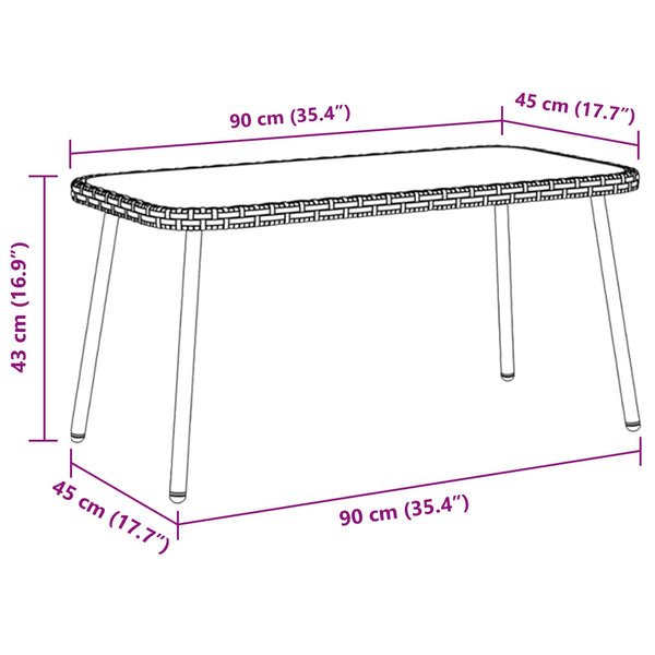 Schwarzer Poly Rattan Couchtisch 90x45cm
