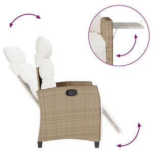 Verstellbarer Gartensessel mit Beistelltisch, Beige