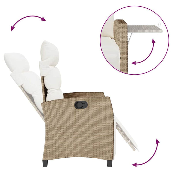 Verstellbarer Gartensessel mit Beistelltisch, Beige