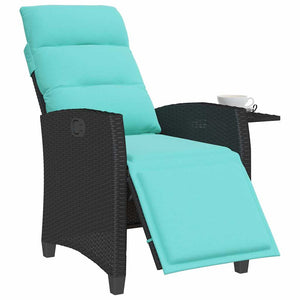 Verstellbarer Gartensessel mit Tisch Poly Rattan Schwarz